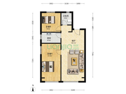 伊河棠樾 2室1厅1卫 85平方