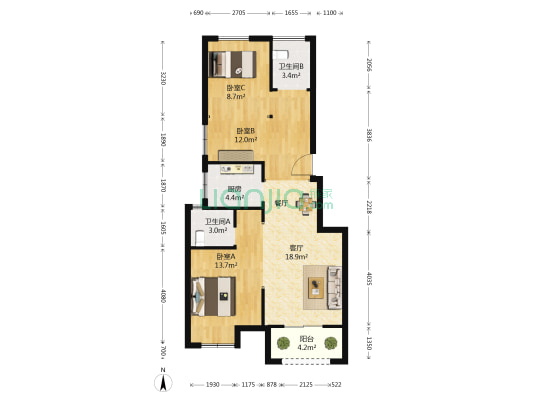 运河大公馆 3室1厅2卫 82平方