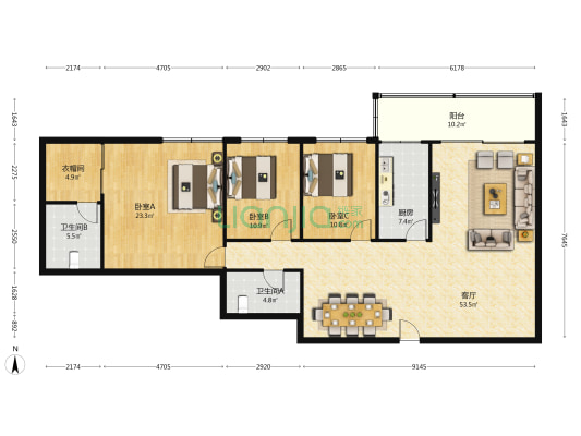 樱花巷1号 3室1厅2卫 154平方