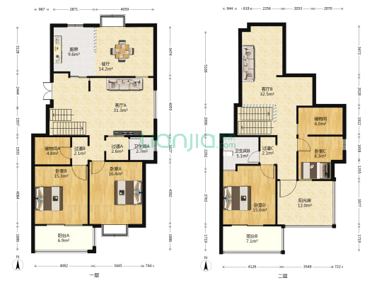 江雁山水雅苑 4室3厅2卫 206平方