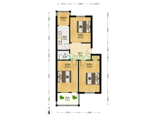 旧法院家属楼 3室1厅1卫 71平方