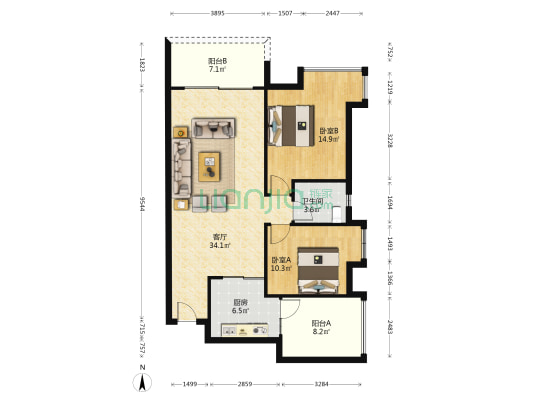 荔园香堤 2室1厅1卫 94平方