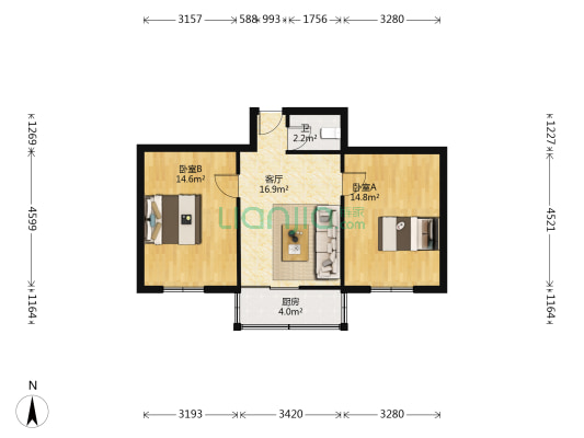 朱小郢 2室1厅1卫 62平方