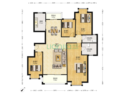 湖畔新城 4室1厅2卫 165平方