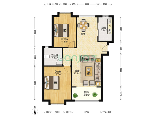国基逸境 2室1厅1卫 82平方