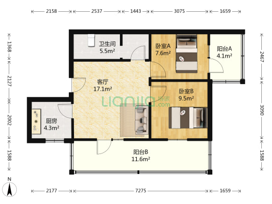 金叶长乐居安置楼 2室1厅1卫 76平方