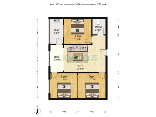锦绣花园 3室1厅1卫 79平方