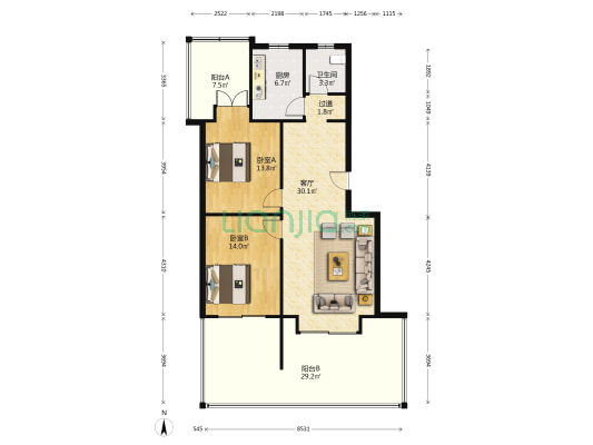 正北名苑西区 2室1厅1卫 98平方