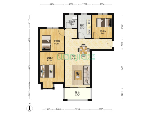 侨谊东苑 3室1厅1卫 97平方