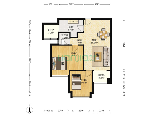 富力城天禧 2室1厅1卫 77平方