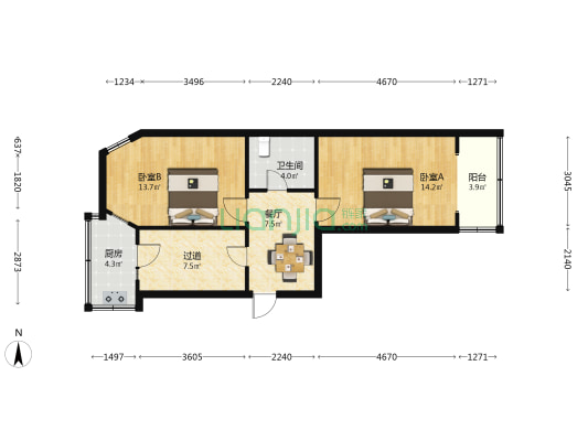 新民东街9号 2室1厅1卫 64平方