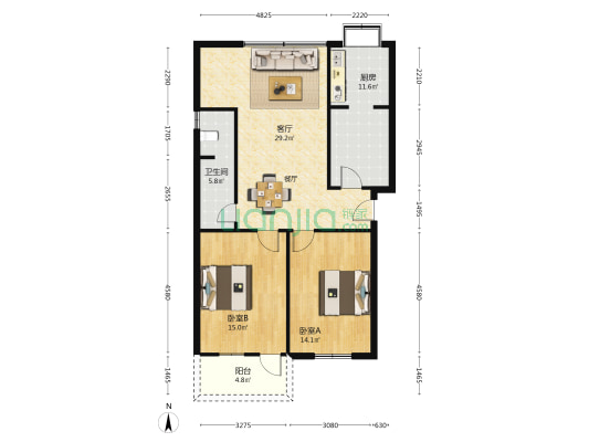 吴祁街14号 2室1厅1卫 97平方
