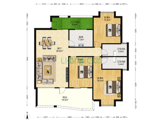 怡佳花园 3室1厅2卫 138平方
