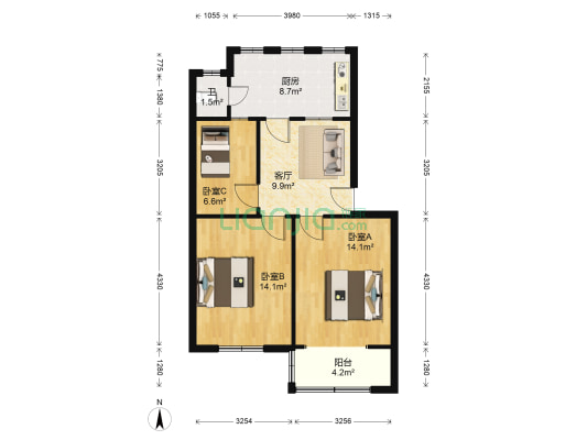 襄樊四中教师生活区 3室1厅1卫 71平方