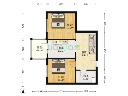 香艺居 2室1厅1卫 70平方