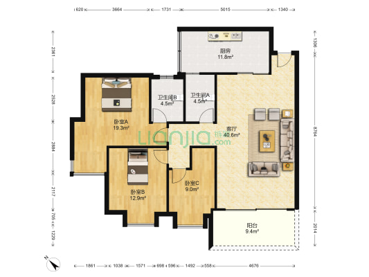 云衢花园 3室1厅2卫 121平方