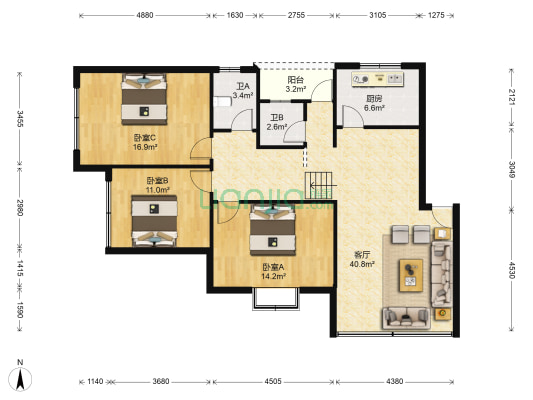 海棠帝景 3室1厅2卫 117平方