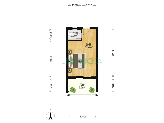 广兴新城 1室0厅1卫 32平方