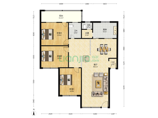 璧山区畜牧局家属院 3室1厅2卫 154平方
