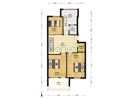 福马新村西区 3室1厅1卫 86平方