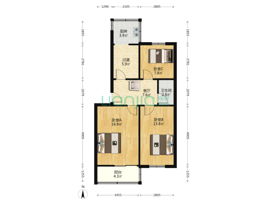 市一中家属院 3室1厅1卫 73平方