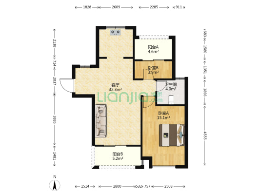 琴川.嘉安 2室1厅1卫 88平方