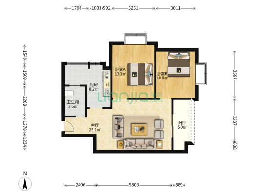 美源小区 2室1厅1卫 80平方