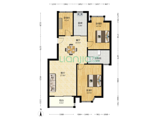 中央景城 3室2厅1卫 103平方