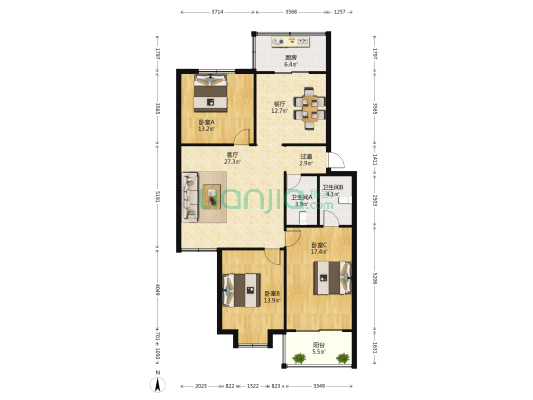 滏水园 3室2厅2卫 129平方