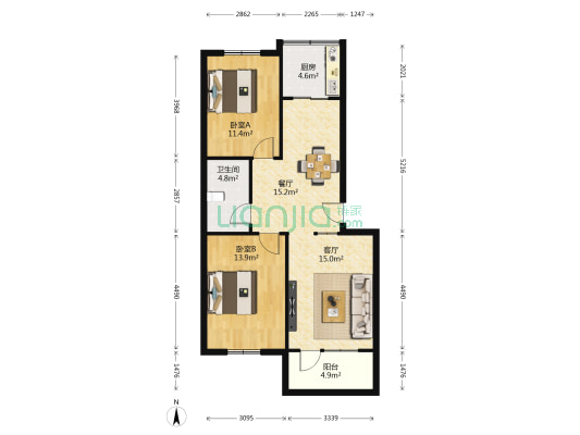 体育馆生活区 2室2厅1卫 84平方