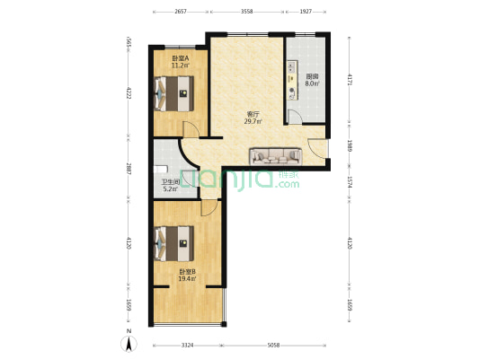 领秀世纪城 2室1厅1卫 100平方