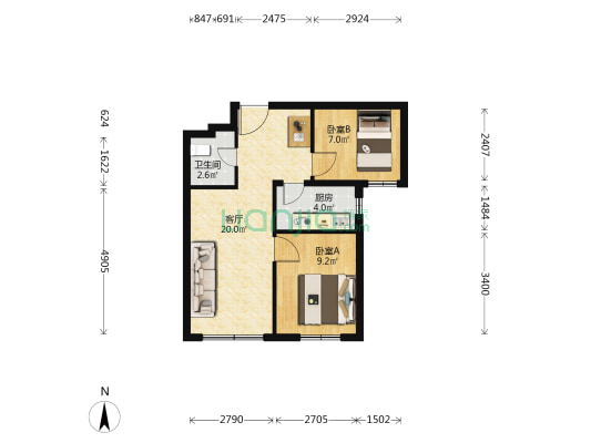 三合北巷2号院 2室1厅1卫 63平方