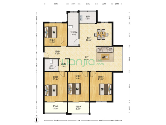 恒天新世界 4室2厅2卫 167平方