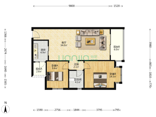 南河居(新津) 2室1厅1卫 88平方