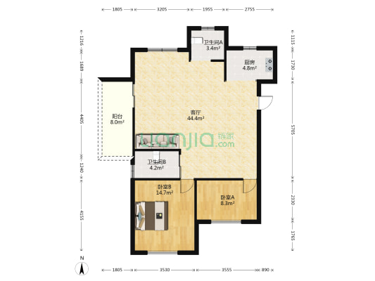 崧城一品花园 2室1厅2卫 110平方