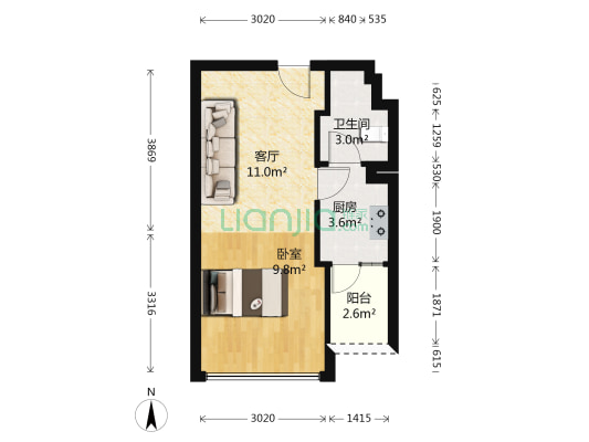 大信新都公馆 1室1厅1卫 41平方