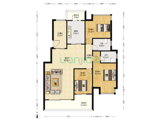 祥怡居 3室1厅2卫 136平方