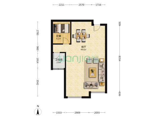 清溪香榭公馆 1室1厅1卫 58平方
