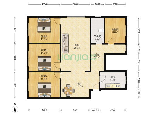 江安中一街12号 3室2厅1卫 132平方