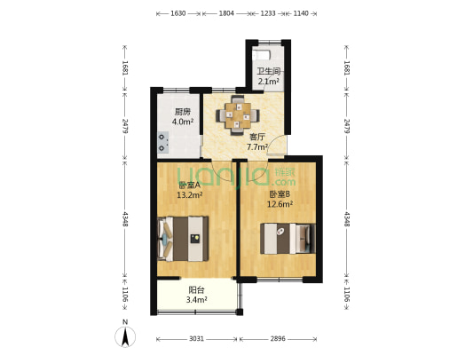 扬子二村 2室1厅1卫 55平方