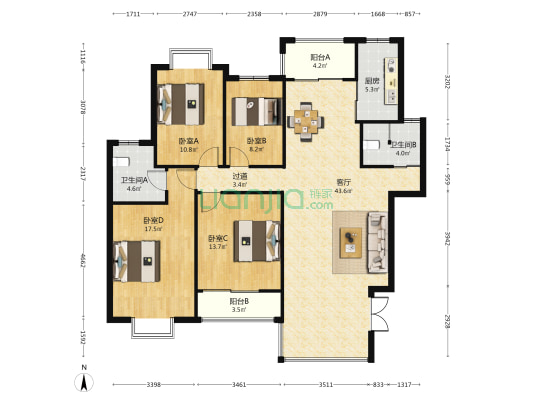 小城南国水乡 4室1厅2卫 137平方