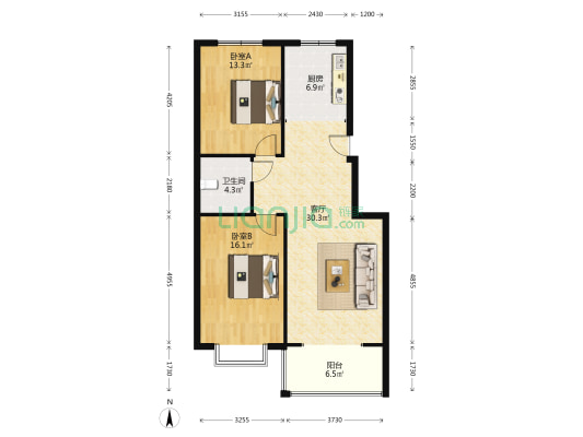 军怡家园南北大两居电梯洋房小区安静-户型图