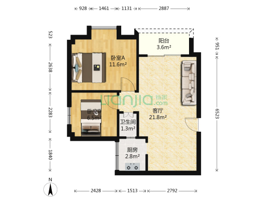 紫荆楼 2室1厅1卫 58平方