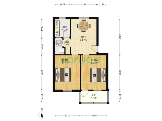 文二路64号 2室1厅1卫 64平方