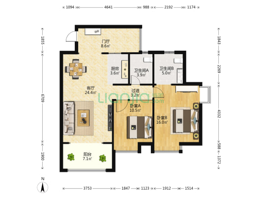 惠丰·碧水江畔 2室1厅2卫 94平方