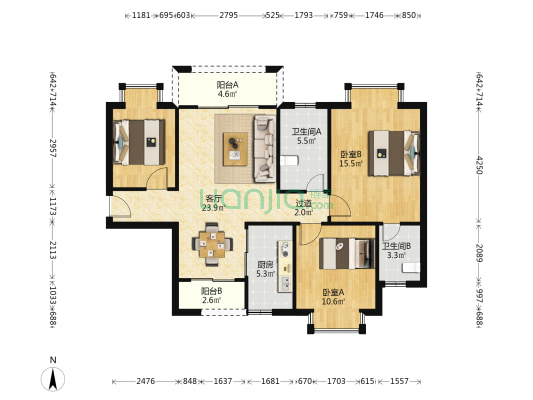 中交新琼雅苑 2室1厅2卫 109平方