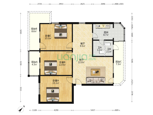 南宝路16号 3室2厅2卫 114平方