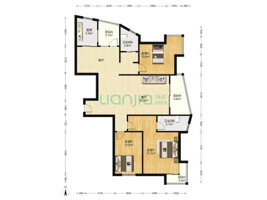 香江花城水云轩 3室1厅2卫 155平方
