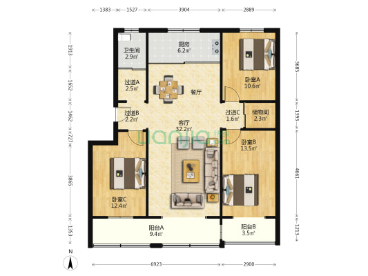 大鑫和顺花园 3室1厅1卫 121平方