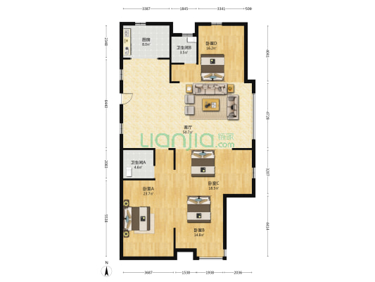 沙川名都 4室1厅2卫 170平方